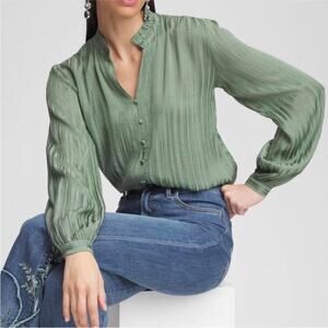 Chico’s Georgette Ruffled-Hem Blouse in Mineral Green - Size 0 (4)